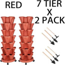 Vertical Planter 7 Tier Stackable Planters Garden Planters Strawberry Herb Flower and Vegetable Planter Indoor Outdoor Gardening Pots with Removable Wheels and Tools 2-Pack by CozyNest Decor