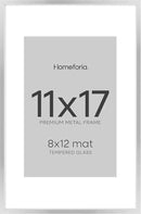 Homeforia 11 x 17 Frame Silver, High End Metal 11x17 Picture Frames with Mat 8x12 for Photo, 11 x 17 Silver Poster Frame Matted to 8 x 12 Print, 17x11 Hanging Frame, Tempered Glass, Wall Kit, Set of 1 by CozyNest Decor