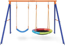 Swing Set for Backyard with Stand - Heavy Duty 440lbs Metal A-Frame Outdoor Playset with 32" Saucer Swing & 26.2" Seats by TinyTreasures Baby Boutique