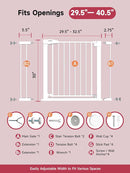 Baby Gate for Stairs, 29.5-40.5" Dog Gate for Doorways, Walk Thru Auto Close Metal Child Gate for The House, Stairs and Doorways, Pressure Mounted Pet Gate for Dog Indoor (White) by TinyTreasures Baby Boutique