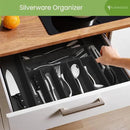 Purawood Bamboo Drawer Organizer - Expandable Silverware Organizer & Utensil Organizer, Cutlery Tray with Dividers, 7-9 Slots - Premium Kitchen Drawer Organizer for Utensils & Flatware (Black) by CozyNest Decor