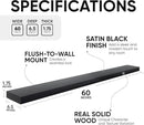 Homeforia Floating Black Shelf 60 inch, High End Solid Real Wood 60 inches Long Floating Shelves for Wall, Black Wooden 60inch Large Floating Shelves, Heavy Duty Bracket, 60 X 6.5 X 1.75 in, Set of 2 by CozyNest Decor