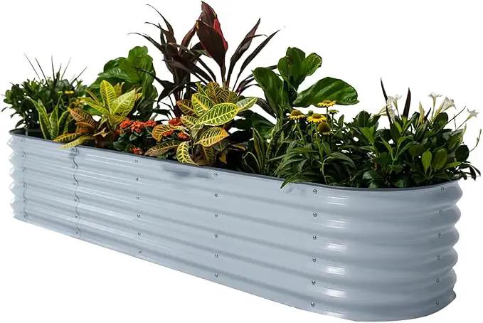 Vego garden Raised Garden Bed Kits, 17" Tall 9 in 1 8ft x 2ft Metal Raised Planter Bed for Vegetables Flowers Ground Planter Box, Sky Blue
