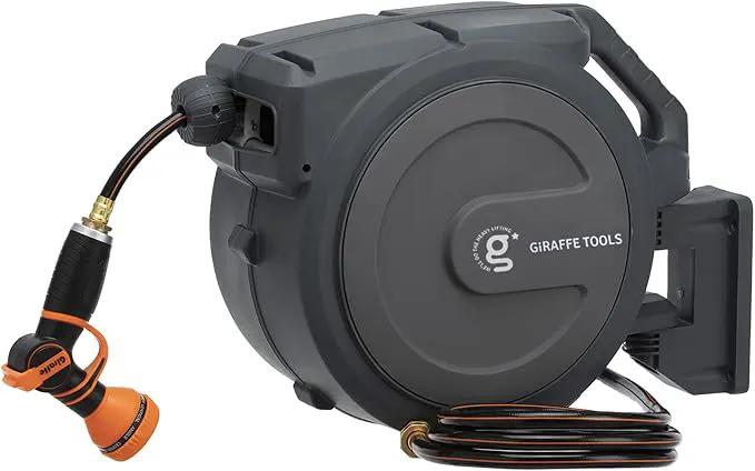 Giraffe Tools Hose Reel 1/2‘’ 78 ft, Heavy Duty Retractable Garden Hose Reel with Any Length Lock, Slow Return System, Wall Mounted and 180 Deg Swivel Bracket