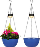 2 Packs Solar Hanging Basket Planters for Plants Outdoor, Self Watering Blue Flower Plants Pots with Solar Light Drainer for Balcony Patio Garden Outdoor Decoration by CozyNest Decor