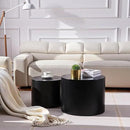 Nesting Coffee Table Set of 2, Modern Round Coffee Table with Non-Slip Feet, Wooden Circle Accent Tables for Small Spaces Living Room Bedroom Balcony Office Drum Side Table (Black) by CozyNest Decor