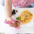 Bumkins Toddler Utensils, Kids Size Fork and Spoon Set, Silicone and Stainless-Steel Training Silverware, Angled Fork / Spork for Self-Feeding, Children Learning to Eat, 18 Mos Up, Hello Kitty Pink by TinyTreasures Baby Boutique