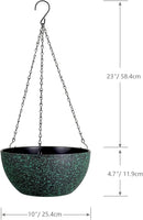 10inch Hanging Planters for Outdoor Indoor Plants with Drainage Holes and Chain, 2 Pack Round Hanging Flower Pots for Garden Home Porch Decor, Black with Green Speckles by GreenHaven Gardens
