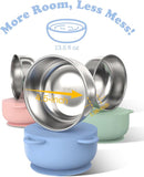 Baby Suction Bowls with Lids 4-Pack, 2-in-1 Stainless Steel 304 Toddler Bowl & Removable Silicone Suction Kids Bowl Plate Set Non Toxic Snack Dishes for Self-Feeding, Organic Bloom by TinyTreasures Baby Boutique