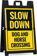 Slow Down Dog and Horse Crossing Sidewalk Sign Kit, 24x36 Inches, with A Frame Stand, Made in USA by CozyNest Decor