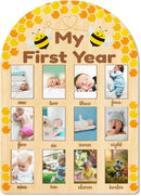 ORIGACH My First Year Baby Growth Photo Display Wood Board - 12 Months Newborn Milestones Photo Board - Neutral Baby Keepsake Board 1st Birthday Party Nursery Decor New Mom Gift - Bee by TinyTreasures Baby Boutique