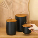 Ceramic Storage Jars, Modern Elegant Highly Polished Airtight Gorgeous Storage Canisters with Wooden Lid Small Food Stroage Jar for Kitchen Spice Tea Vanilla Sugar Coffee Beans (Black medium) by CozyNest Decor