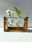 Kingbuy Glass Desktop Planter with Retro Wooden Stand and Plant Terrarium vase (2 Bulbs) for Indoor Office Desk Decor Accessories by GreenHaven Gardens