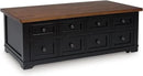 Signature Design by Ashley Wildenauer Farmhouse 2-Drawer Lift-Top Coffee Table with 2 Storage Bins Under Top and Casters, Light Brown & Black by CozyNest Decor