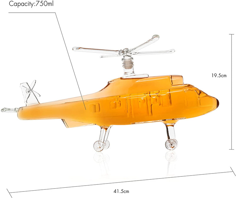 Helicopter Wine & Whiskey Decanter Black Hawk Chopper 8" x 16" The Wine Savant - Heli Gifts for Men - Glass Helicopter Figurine Gift, Bourbon and Scotch Decanter - Military Veteran Gifts - 750ml