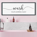SRSZHIYUE Wash Your Worries Away Bathroom Sign Wall Art 32"×12" Funny Restroom Toilet Large Wood Framed Hanging Decor (Black) by CozyNest Decor