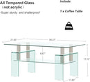 Glass Coffee Table for Living Room, Modern Rectangle All Tempered Glass Table 8mm Clear Transparent Top Home Furniture for Small Space Bearing 220LB by CozyNest Decor