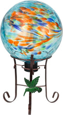 10 Inch Glass Gazing Ball, with 9.4" Tall Metal Gazing Globe Stand, Glass Balls Display Holder Set for Outdoor Garden Lawn Yard Decoration, Blue Artistic by CozyNest Decor