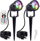 Pack of 2, Outdoor LED Landscape Lights Waterproof Spotlight with Spike Stand and Plug for Driveway, Outdoor Lawn Lighting, Flood Garden, Yard (6W Plug RGB) by GreenHaven Gardens