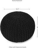 REDEARTH Round Pouf Foot Stool Ottoman - Hand Knitted Bean Bag - Cord Boho Pouffe - Cable Poof Footrest for Living Room - Nursery - Bedroom - Patio - 100% Cotton - Home Decor (19.5"x19.5"x14") - Black by CozyNest Decor