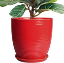 Ceramic Pot for Plants 12 Inch - Plant Pot Indoor with Drainage Hole and Saucer Round Large Planter for Outdoor Plants Mid Century Modern Flower Pot for Home Decor Red by GreenHaven Gardens