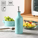 Sweejar Ceramic Olive Oil Dispenser Bottle, 20 Oz Relief Design EVOO Oil and Vinegar Dispensing Bottle with Spout for Kitchen, Set of 1 (Turquoise) by CozyNest Decor