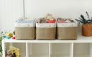 TheWarmHome Organization and Storage Basket for Gifts Empty - 16x12x12 inch Cube Storage bin 3 Pack Fabric Storage Cubes, Collapsible Baskets for Organizer Closet Cloth Gift Toy (White & Khaki) by TinyTreasures Baby Boutique