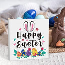 Rustic Farmhouse Bunny Easter Decorations Country Home Office Desk Decor Happy Easter Sign Cubicle Shelf Tabletop Tiered Tray Decor Gifts for Women 5 X 5 Inch by CozyNest Decor