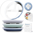 Stainless Steel Toddler Suction Plate with Lid, Deepened 9" Divided Plates with Removable Silicone Sleeves for Kids, Non Toxic Unbreakable Snack Dishes Set of 4, Sage Blue Gray Navy by TinyTreasures Baby Boutique