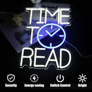 Time To Read Neon Sign Read Books Neon Light White Letter LED Signs Blue Clock Neon Read Light Up Sign for Bedroom Classroom Library Reading Corner Bookstore Decor by CozyNest Decor