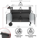 Dining Cart Table with Big Storage Cabinet, Movable Outdoor BBQ Grill Table Pizza Oven Stand, Kitchen Cart Island Multifunctional Food Prep for Inside and Outside by CozyNest Decor