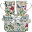 Lightahead Elegant Bone China Two Coffee Mugs set in Blue bird design 11.2 oz each cup in attractive gift box by CozyNest Decor