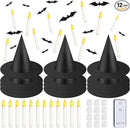 80 Pcs Halloween Hanging Witch Hats and Taper Floating Candles Set Includes 12 Witch Hats 12 LED Floating Candles Lights 56 3D Bats Wall Stickers for Halloween Decoration Front Porch Yard Decor by GreenHaven Gardens