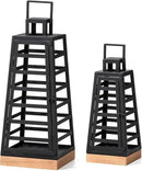 Glitzhome Set of 2 Modern Trapezoid Metal/Wood Decorative Lanterns,Large Candle Lanterns for Living Room,Home,Indoor, Outdoor,Table,Fireplace Mantle Decor -Black(No Glass) by CozyNest Decor