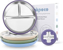 Stainless Steel Suction Plates for Toddlers, 9" Divided Kids Baby Plates with Removable Silicone Suction, Non Toxic Non Slip Portion Control Snack Dishes 4 Packs, Blue Green Purple Beige by TinyTreasures Baby Boutique