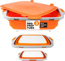 Drip EZ Collapsible BBQ Prep Tubs 3-Piece Set- For Meal Prep Marinating Food Storage - Includes Cutting Board & Lid - (1) JR + (1) OG + (1) XL - Orange by GreenHaven Gardens