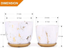7 Inch Ceramic Plant pots (Set of 2), 7 Inch 5.5 Inch Modern Flower Planter, Gold Marble Gardening Pots with Drainage Hole and Saucer for Outdoor Indoor Yard Garden Home Office Decoration. by GreenHaven Gardens