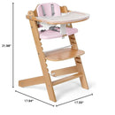 Cowiewie Natural Wooden High Chair for Babies & Toddlers 3-Tier Remove Adjustable Tray and Highchair with Cushions, Easy to Clean, Portable. (Pink) by TinyTreasures Baby Boutique