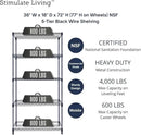 36"x18"x72" Prime Heavy Duty Black 5-Tier Wire Shelving NSF 4000 LBS MAX Capacity Storage Rack for Commercial, Hospital, School, Garage, and Kitchen Uses (with Wheels) by CozyNest Decor