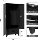 71'' Black Farmhouse Metal Wardrobe Cabinet with Hanging Rod, 2 Barn Door Wardrobe Closet with Adjustable Shelves,Drawer,for Dining Room,Bedroom,Living Room, Cloak Room,Office by CozyNest Decor