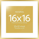 Homeforia 16x16 Picture Frame Gold, High End Metal 16 x 16 Square Poster Frame with Mat 12 x 12 Photo, 16x16 Frame Matted to 12x12 Print, 16by16 Gold Hanging Frames, Tempered Glass, Wall Kit, Set of 1 by CozyNest Decor