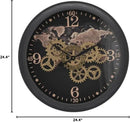 CLXEAST 24 Inch Moving Gear Wall Clock with World Map Pattern,Large Black Gold Metal Wall Clock for Modern Farmhouse Living Room Decor,Reloj De Pared para Sala by CozyNest Decor