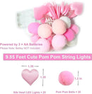 9.85Ft String Lights with 20 Pink Heart LEDs 20 Pink Pom Poms Garland Lights with Timer Valentine Decoration for Home Kid Bedroom Mother's Day Wedding Party Valentine's Day Decor by CozyNest Decor