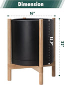 D'vine Dev Planter Pot with Stand - 16 Inch Plastic Cylinder Flower Pot with Wood Planter Holder for Indoor, Matte Black Pot + Natural Stand, 55-C-Y-2 by GreenHaven Gardens