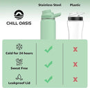 Chill Oasis Water Bottle | Compatible With Popular Flavor Cartridges | BPA Free, Leak Proof, Double-Walled Vacuum Insulated Stainless Steel, and Dishwasher Safe | Cold for 24 Hours (Sage, 12oz) by CozyNest Decor