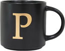 COLLECTIVE HOME - Monogram Ceramic Mugs, 15 oz Golden Initial Black Coffee Cups, Elegant Alphabet Tea Mugs, Elegant Personalized Mug with Gift Box, Unique Mug with Double Side Capital Lette (P) by CozyNest Decor