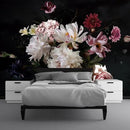 Dark Floral Wallpaper Mural Vintage Peony Flowers Black Background Wall Mural Bedroom (Not Peel and Stick) by CozyNest Decor