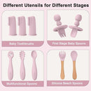 Silicone Baby Feeding Set 14 Pcs,Baby Led Weaning Supplies, Baby Spoons Suction Bowl Divided Plate Bib Cup Finger Brush,First Stage Solid Food Eating Utensils - 6+ Months(Light Pink) by TinyTreasures Baby Boutique