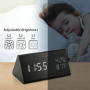 OCT17 Wooden Alarm Clock, Smart LED Digital Clock for Bedroom/desks, Upgraded with Time Temperature, Adjustable Brightness and Voice Control, Humidity Displaying - Black by CozyNest Decor