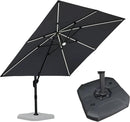 PURPLE LEAF 10 Feet Patio Umbrella with Base Outdoor Cantilever Solar Powered LED Square Umbrella Aluminum Offset Umbrella with 360-degree Rotation for Garden Deck Pool Patio Light Grey by GreenHaven Gardens